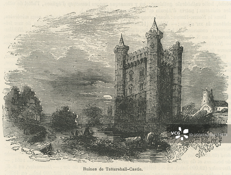 英格兰林肯郡塔特舍尔城堡古版画插图图片素材