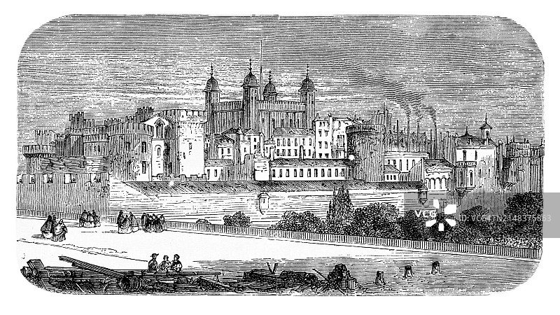 伦敦塔古版画插图图片素材