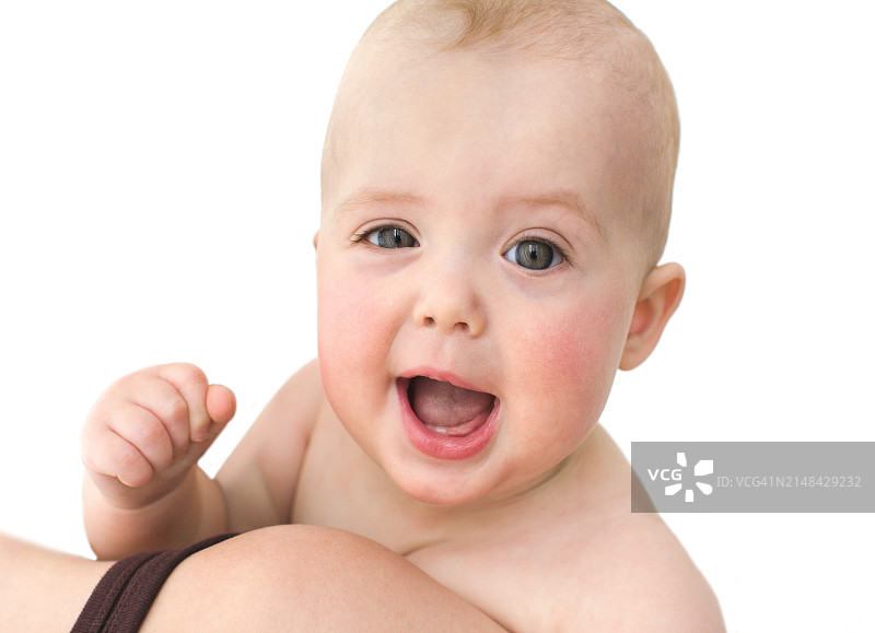 白色背景下的可爱男婴肖像图片素材