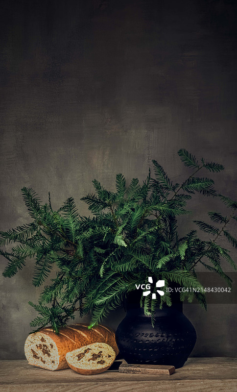 中国墙边桌上盆栽特写图片素材