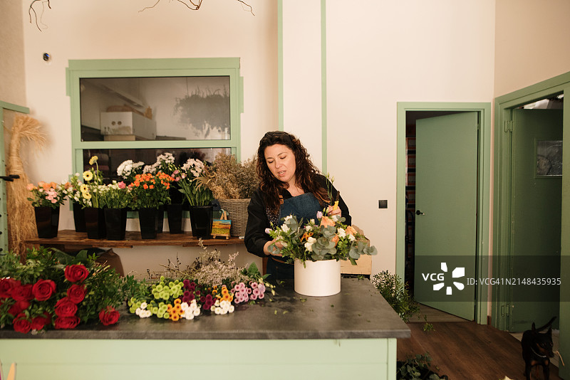 在花店工作的花艺师图片素材