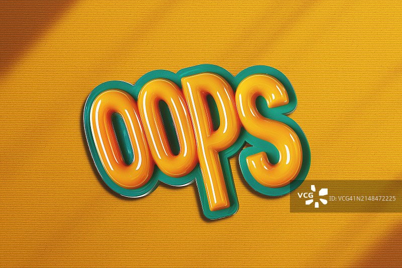 亮橙色3D字母“OOOPS”，纯橙色背景图片素材