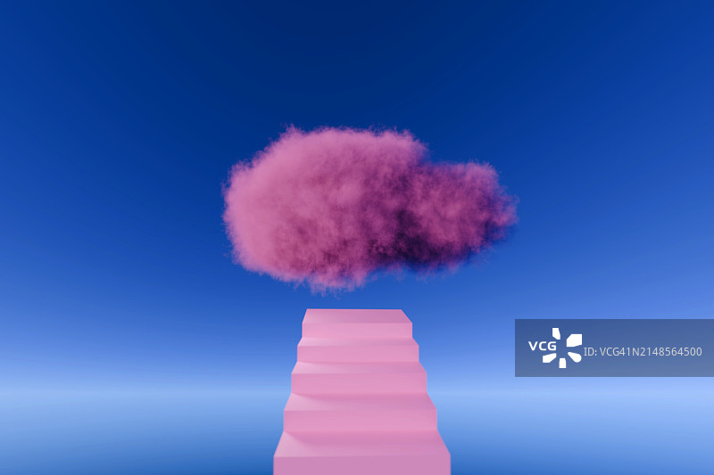 通往粉色云朵的粉色梯子，通往天堂的概念图片素材