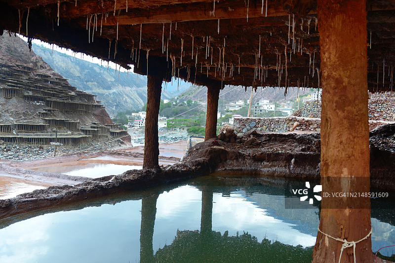 云南芒康澜沧江畔的千年盐矿和盐井图片素材