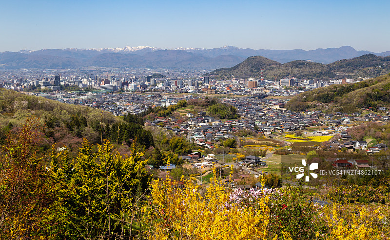 从花见山公园眺望福岛市，日本福岛县图片素材