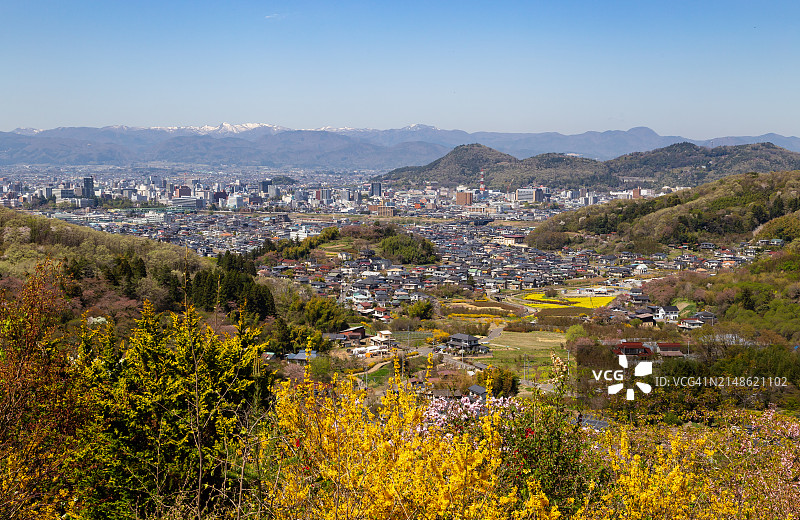从花见山公园眺望福岛市，日本福岛县图片素材