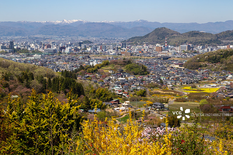 从花见山公园眺望福岛市，日本福岛县图片素材