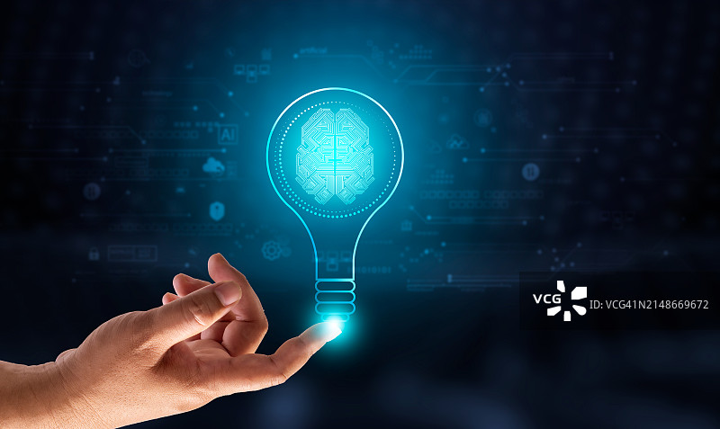 创新：具有创新理念，与未来灯具技术携手，在科学和传播概念中获得灵感。图片素材