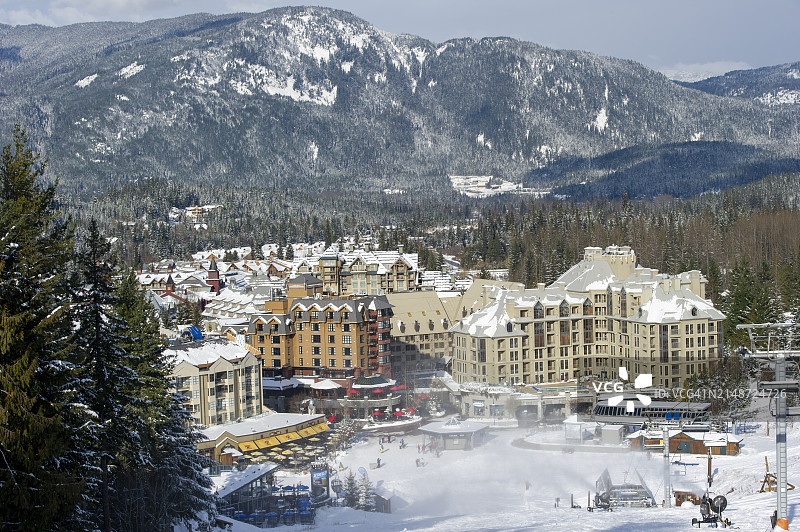 冬季滑雪村庄俯视图图片素材