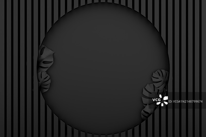 抽象现代黑色单色3D背景（含文字空间和绿叶）图片素材