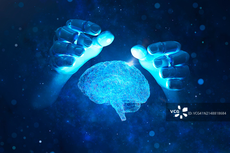 机器人手和AGI大脑图片素材