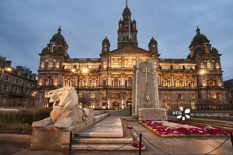 英国苏格兰格拉斯哥乔治广场圣诞节图片素材