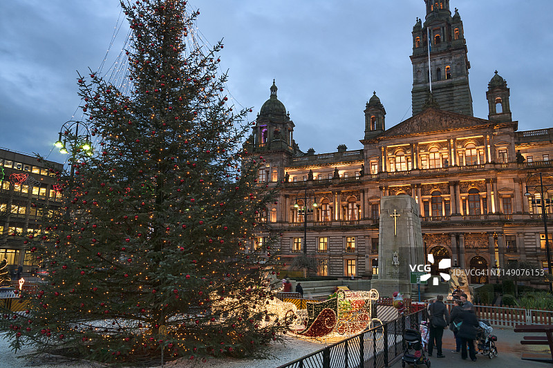 英国苏格兰格拉斯哥乔治广场圣诞节图片素材