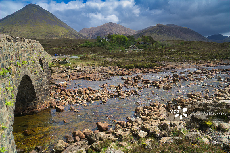 斯凯岛斯利加achan河和老桥风光图片素材