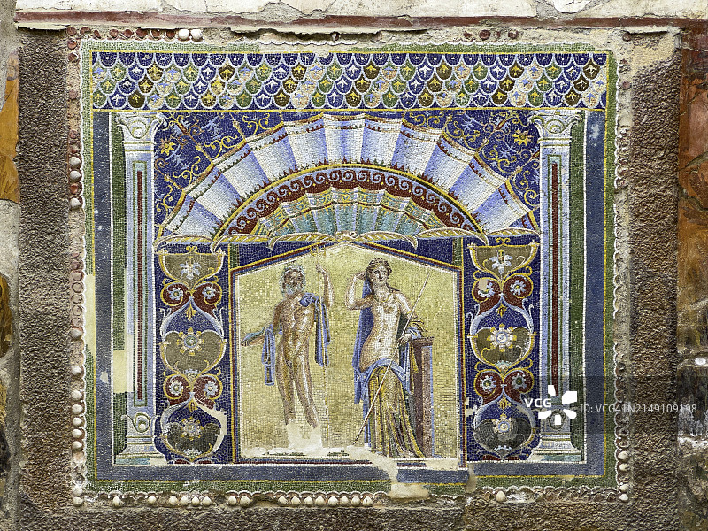 赫库兰尼姆，海王星和安菲特里忒之家马赛克图片素材