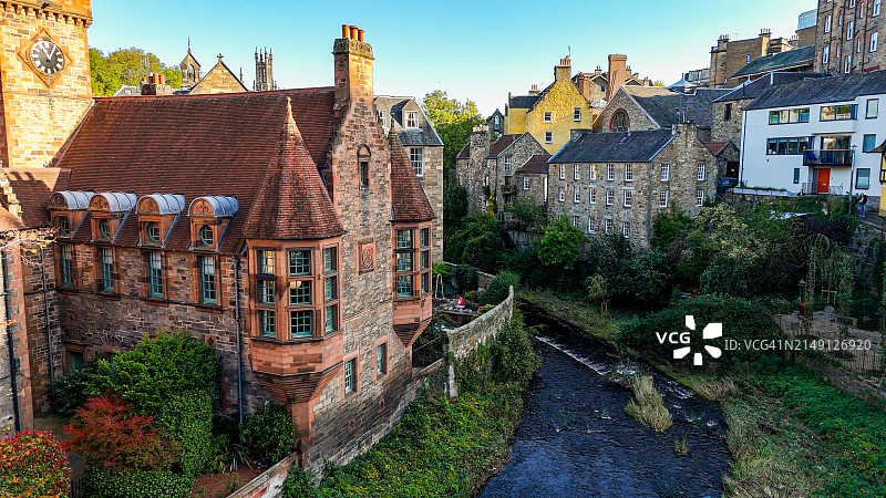 爱丁堡迪恩村和老城区鸟瞰图，苏格兰哥特复兴式建筑图片素材