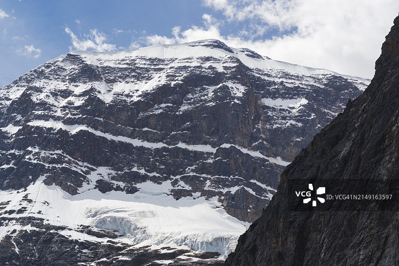 白雪皑皑的群山映衬着天空的美景图片素材
