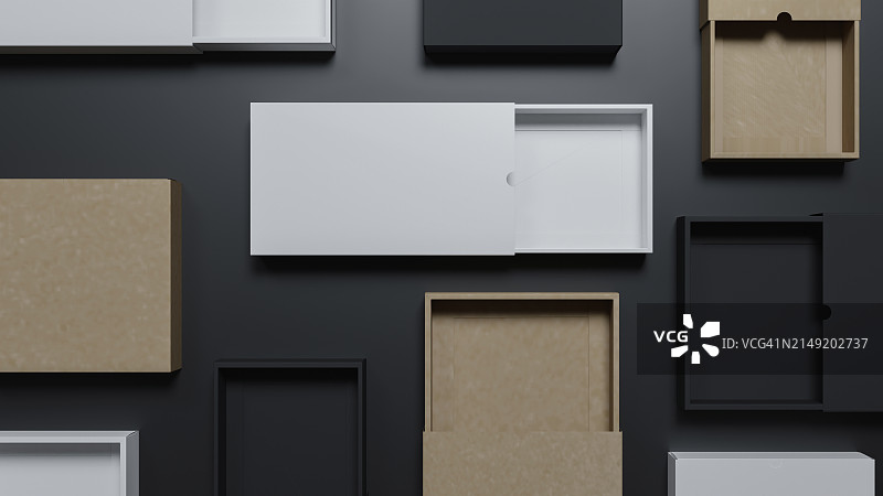 哑光黑背景上的手机长款扁平空盒图片素材