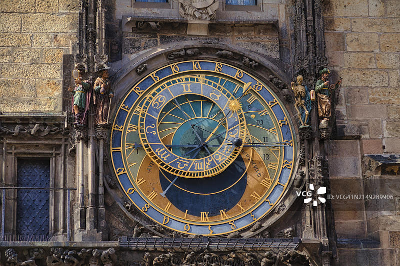 布拉格老市政厅天文钟塔细节：建于1410年，欧洲捷克共和国图片素材