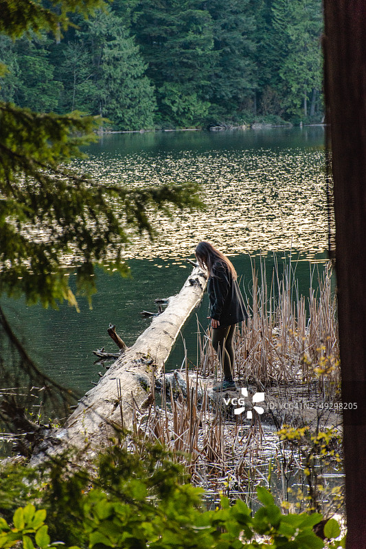 温哥华湖边的女人图片素材