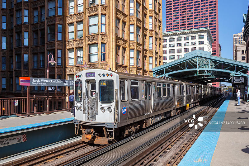 芝加哥高架地铁：哈罗德·华盛顿图书馆站图片素材