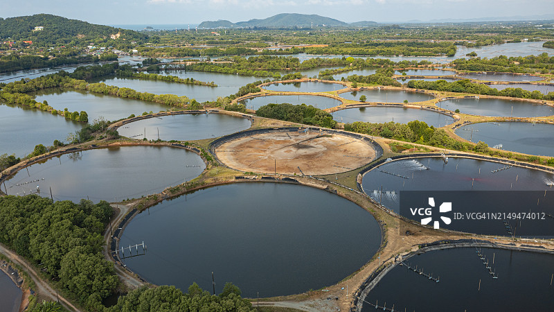 红树林咸水养鱼池航拍图片素材