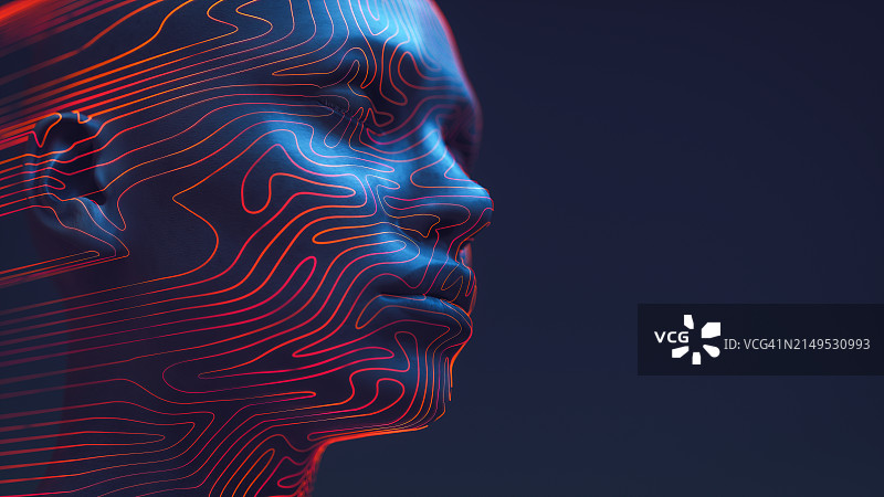 用于AI、元宇宙和面部识别技术的数字人头概念图片素材