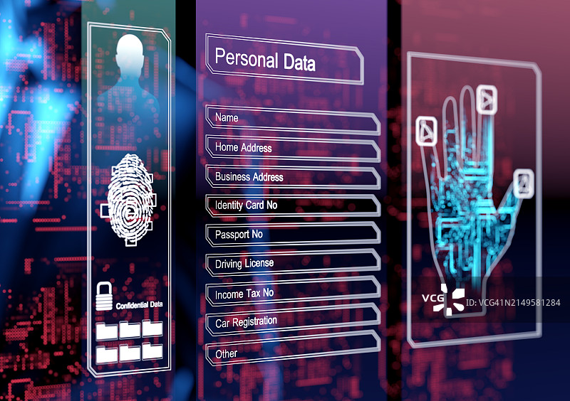 通过指纹触摸屏生物识别技术的数字身份概念UI图片素材