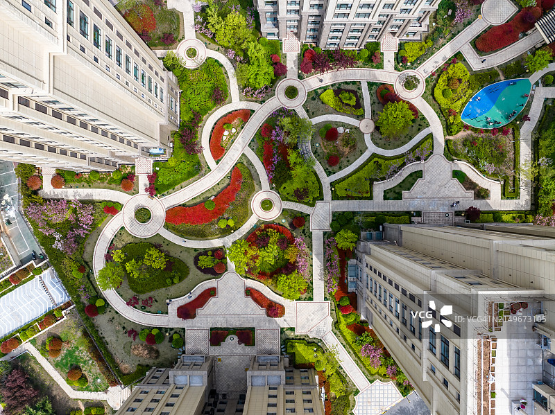 住宅区的人工景观鸟瞰图图片素材