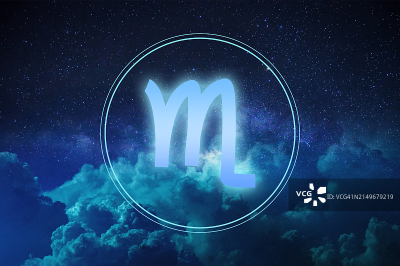 彩色背景光上的天蝎座符号图片素材