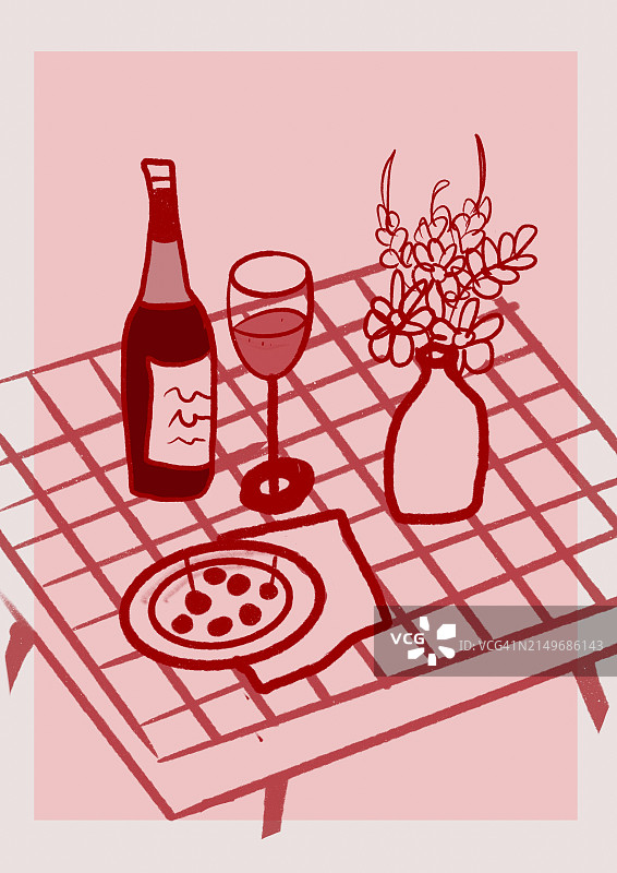 彩色背景上的葡萄酒和花瓶图片素材