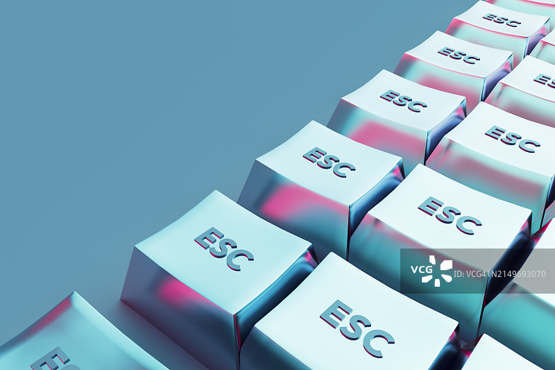3D渲染：蓝色背景上的逃生电脑按键图片素材