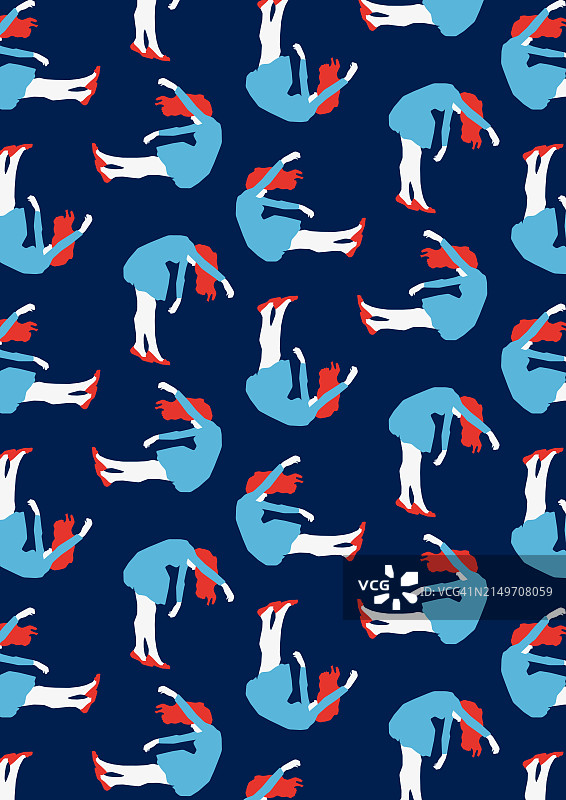 蓝色背景下的女性摔倒图案图片素材