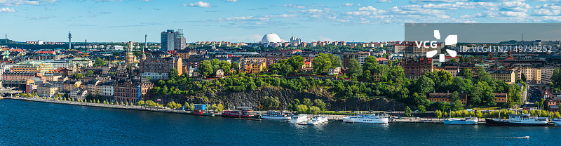斯德哥尔摩Riddarfjarden至Sodermalm滨水区鸟瞰全景图片素材
