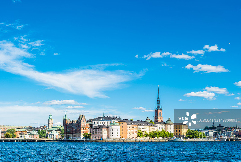 斯德哥尔摩骑士岛海港标志性地标城市全景，瑞典图片素材