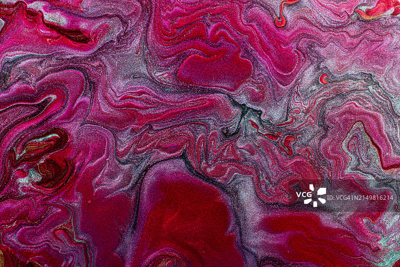 流体艺术技巧抽象背景——红色和银色图片素材