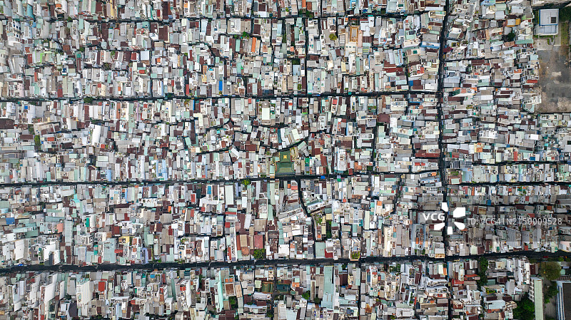 越南胡志明市拥挤的住宅区航拍景观图片素材