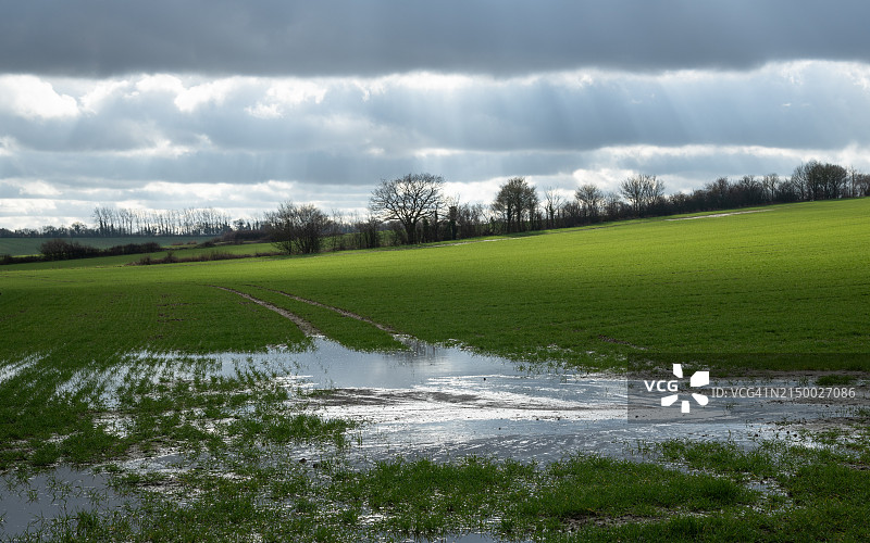天空衬托下的田野风景图片素材