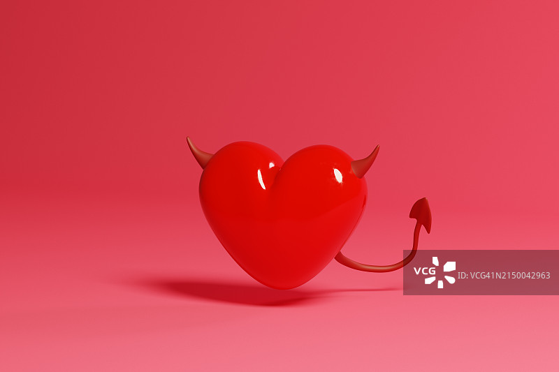 长着魔鬼角和尾巴的心图片素材