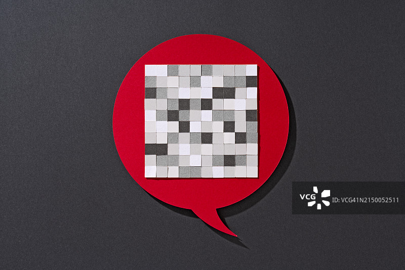 像素马赛克遮盖的对话气泡纸艺图片素材