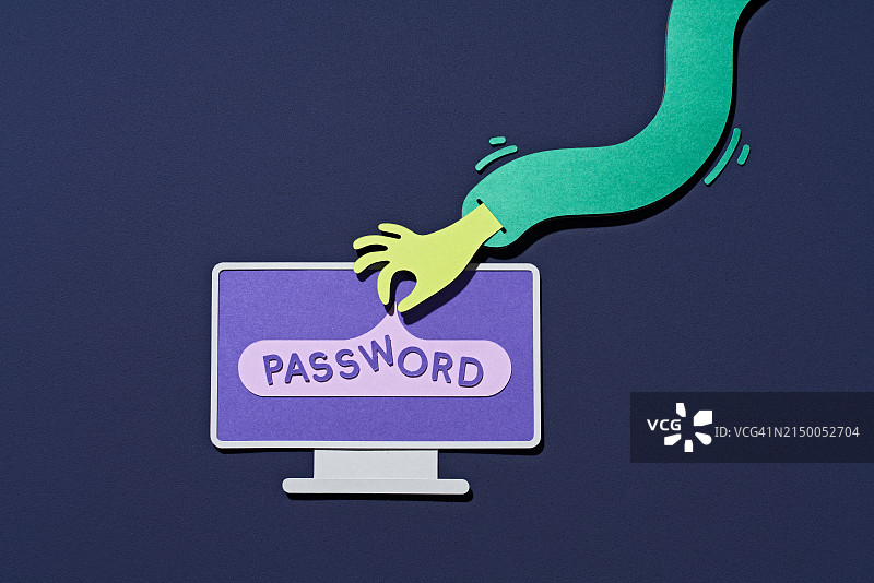 偷偷从电脑窃取密码的纸艺手图片素材