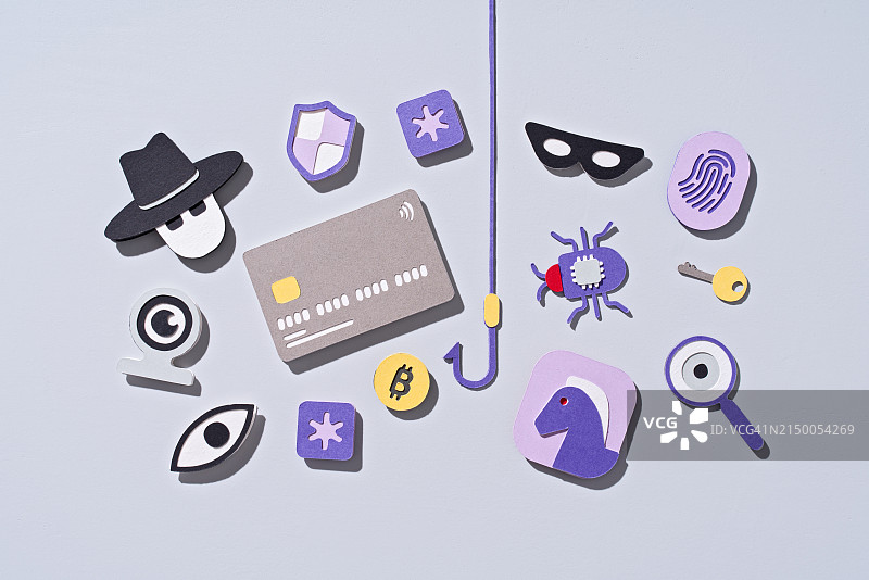 网络钓鱼和欺诈威胁支付安全，纸艺图片素材