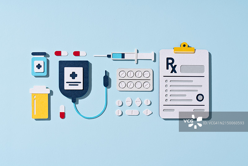 处方笺医疗处方和药物套装纸艺图片素材