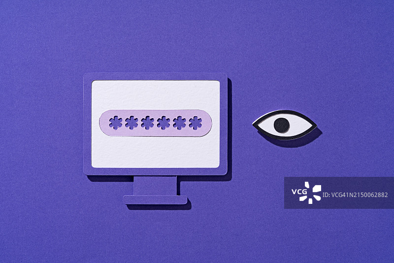 窥视电脑屏幕密码的间谍之眼图片素材