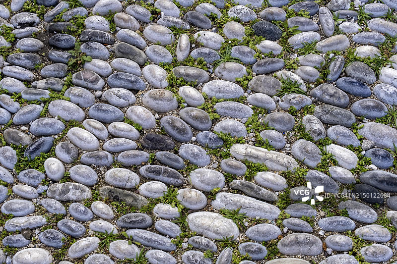 罗德古镇的鹅卵石路面背景纹理（希腊，欧洲）图片素材