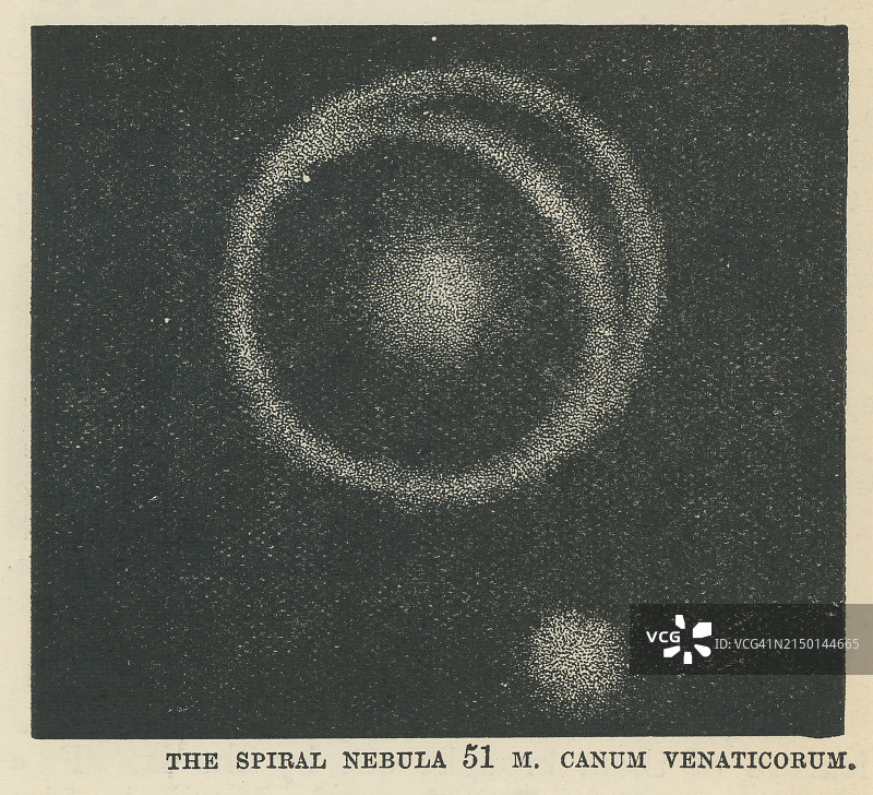 猎犬座旋涡星云天文学古老雕刻插图图片素材