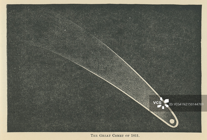 1811年大彗星头部和彗尾旧雕刻插图图片素材