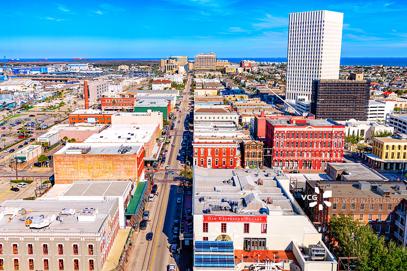 历史悠久的德克萨斯州加尔维斯顿城市航拍景观图片素材
