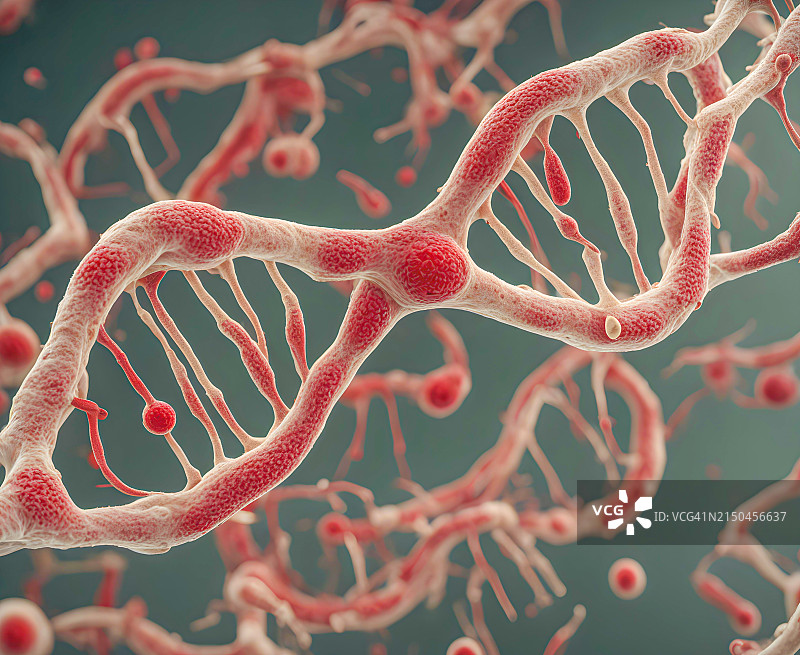 3D病毒细胞攻击DNA链图片素材