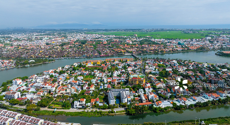 越南会安古镇日出航拍图片素材